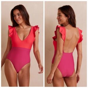 Summersalt Ruffle Backflip One Piece Open Back Swimsuit Summer Berry Spritz 6